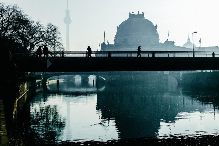 city, berlin, haze, people, bridge, flow, silhouette, fog, morning mood, berlin, berlin, berlin, berlin, berlin